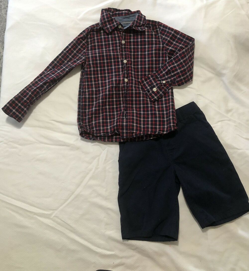 Calvin Klein Jeans Boys Khaki Shorts & Osh Kosh Button Up Shirt size 6